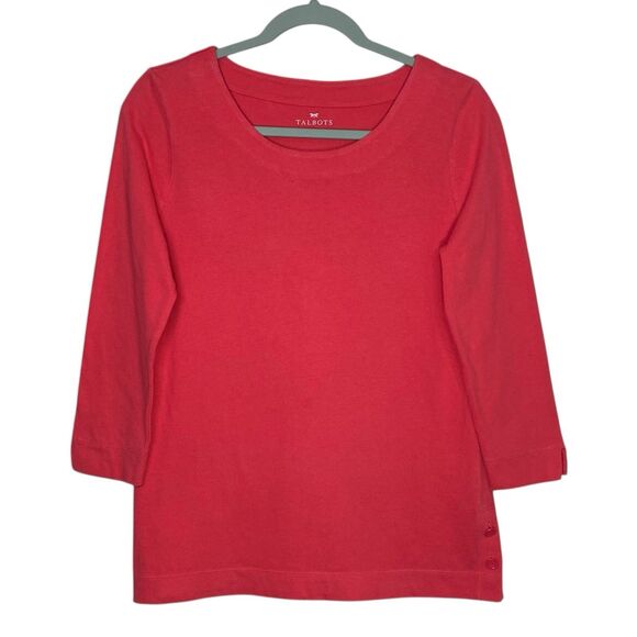 Talbots Top Women S Pink 3/4 Sleeve Blouse Shirt Pullover Anchor Buttons Coastal - Picture 1 of 10